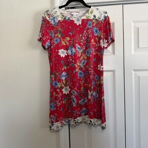 J.Jill Short Sleeve Mini Dress Tunic Red Blue White Floral Size Small Petite